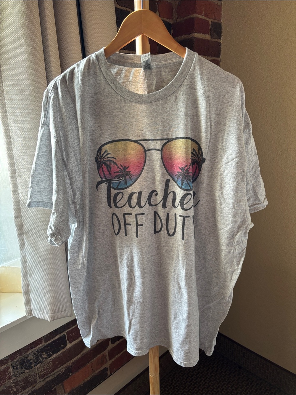 Gildan Light Gray Tee with Sunset Sunglasses and "Teacher Off Duty" Script